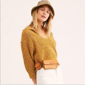 Free People Love This City mustard crop Sweater Sz Small